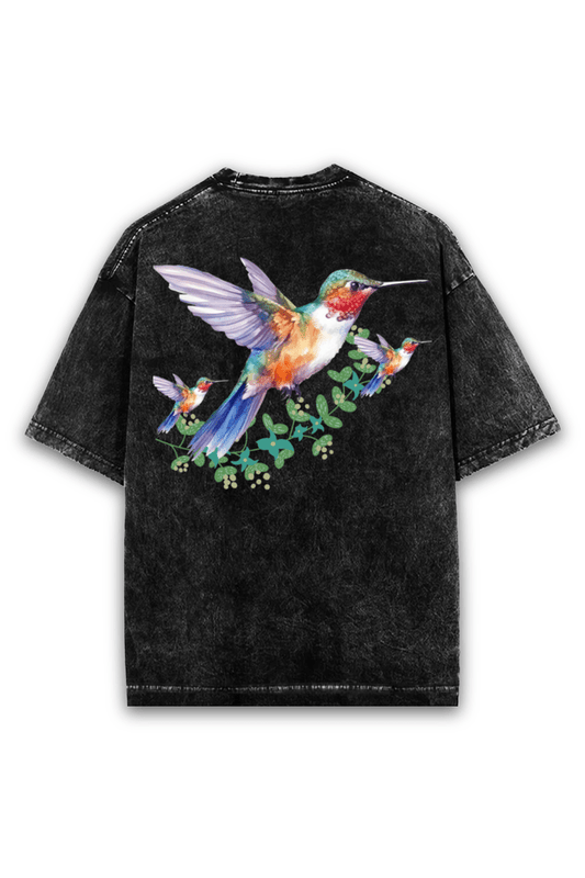 Clothikoo Oversize Flamingo Bird Printed T-Shirt (240 GSM, Black Colour)