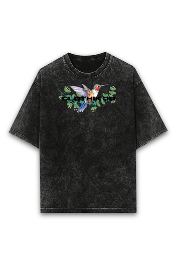 Clothikoo Oversize Flamingo Bird Printed T-Shirt (240 GSM, Black Colour)