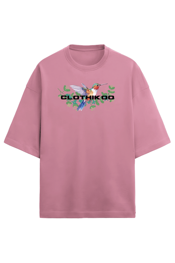 Clothikoo Oversize Flamingo Bird Printed T-Shirt (240 GSM, Pink Colour)