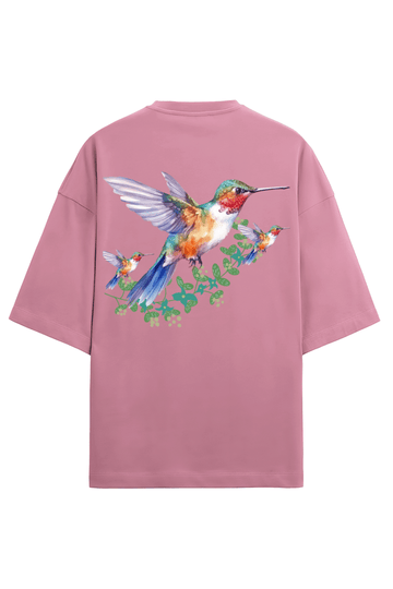 Clothikoo Oversize Flamingo Bird Printed T-Shirt (240 GSM, Pink Colour) - Clothikoo