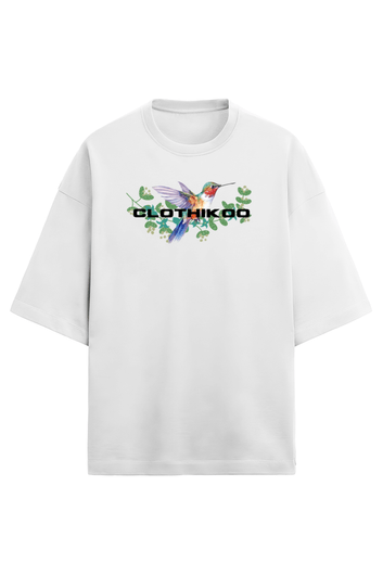 Clothikoo Oversize Flamingo Bird Printed T-Shirt (240 GSM, White Colour)