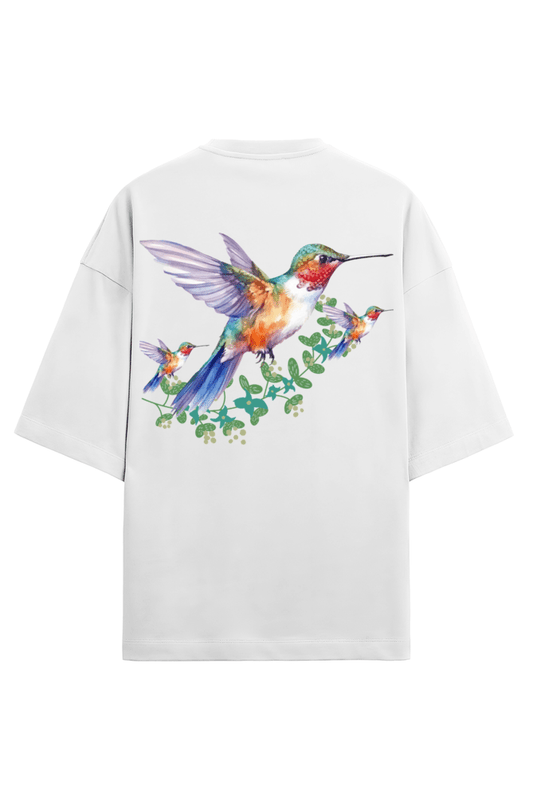 Clothikoo Oversize Flamingo Bird Printed T-Shirt (240 GSM, White Colour)