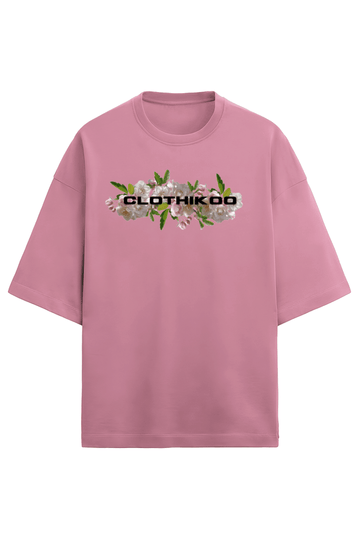 Clothikoo Oversized Pink T-Shirt Nature Print (240 g/m², Pink) - Clothikoo