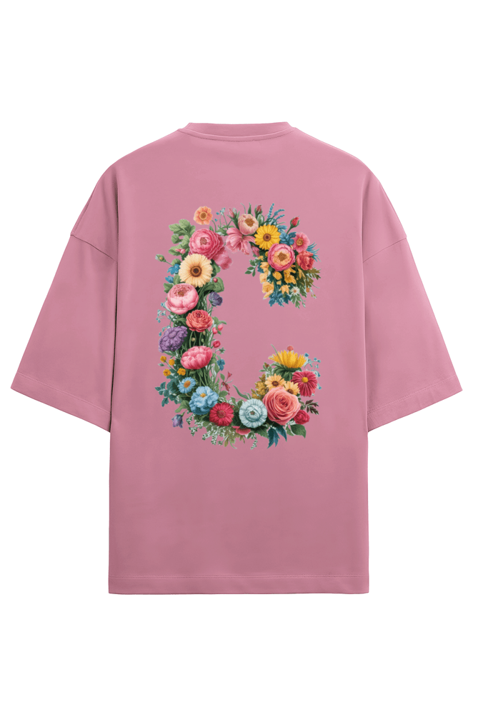 Clothikoo Oversized Pink T-Shirt Nature Print (240 g/m², Pink) - Clothikoo