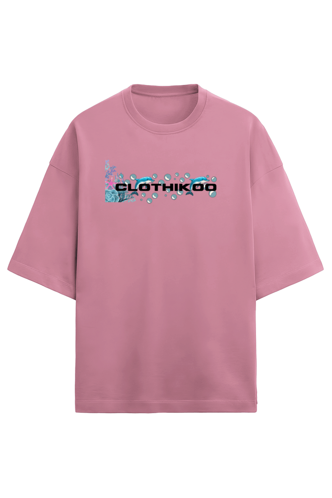 Clothikoo Oversized T-Shirt (Dolphin Print, 100% Cotton, 240 GSM, Pink Colour) - Clothikoo