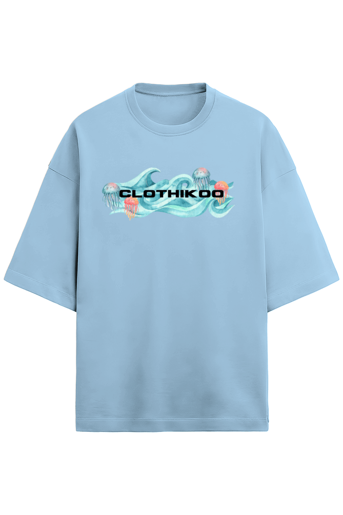 Clothikoo Oversized T-Shirt (JellyFish Print, 100% Cotton, 240 GSM, Blue Colour) - Clothikoo