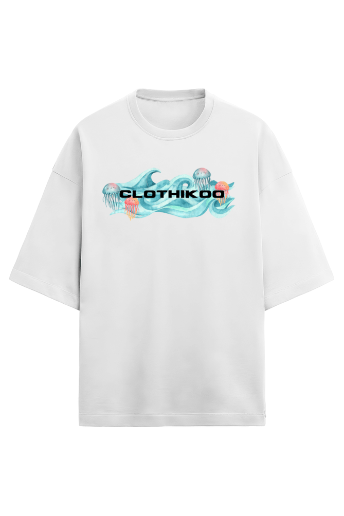 Clothikoo Oversized T-Shirt (JellyFish Print, 100% Cotton, 240 GSM, White Colour) - Clothikoo