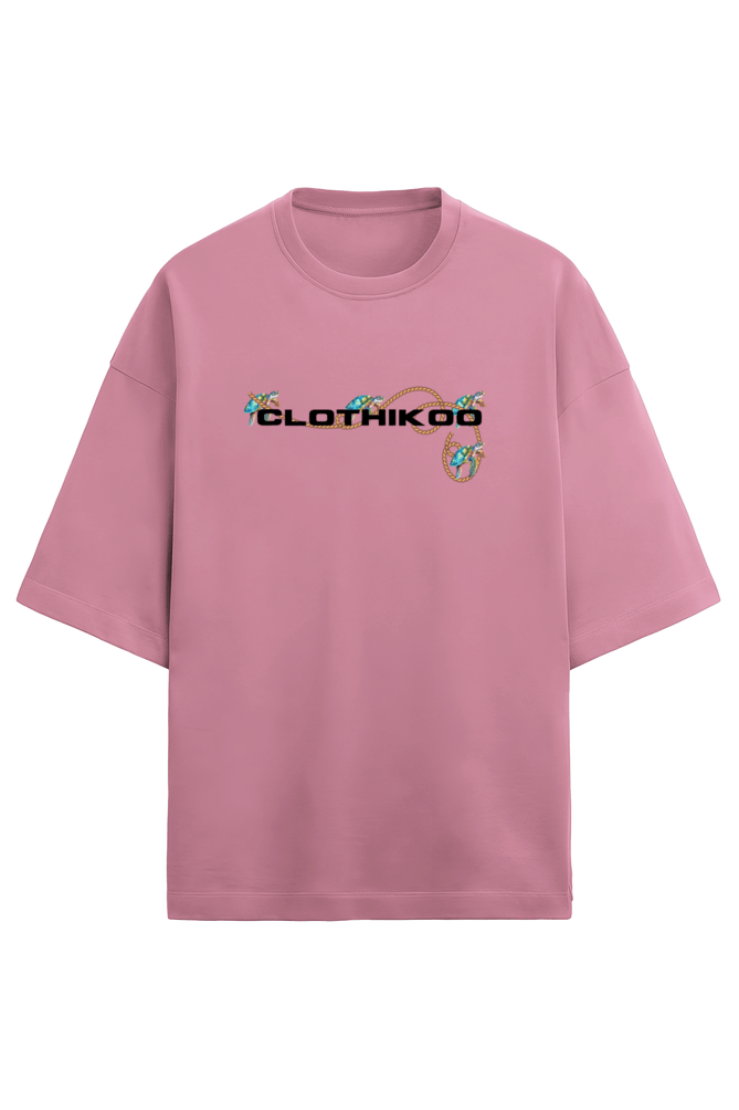 Clothikoo Oversized T-Shirt (Turtle Print, 100% Cotton, 240 GSM, Pink Colour) - Clothikoo