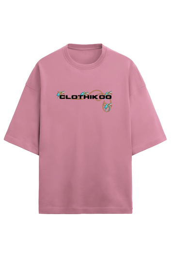 Clothikoo Oversized T-Shirt (Turtle Print, 100% Cotton, 240 GSM, Pink Colour)