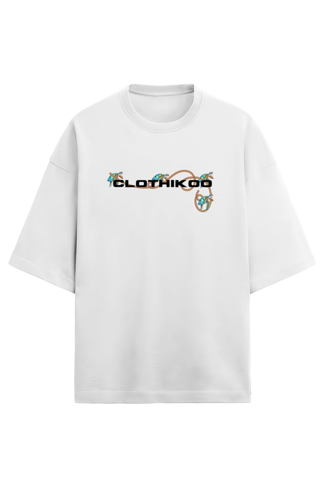 Clothikoo Oversized T-Shirt (Turtle Print, 100% Cotton, 240 GSM, White Colour) - Clothikoo