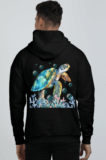 Clothikoo Premium Turtle Printed Edition Hoodie (400 GSM, Black, Turtle Print)