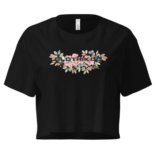 Clothikoo Women's Crop Top (Black, Flower Print)