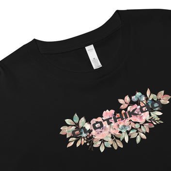 Clothikoo Women's Crop Top (Black, Flower Print)